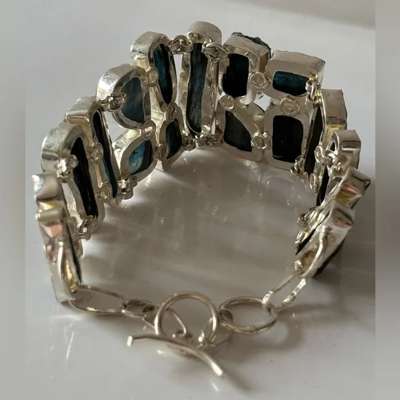 Natural Blue Kyniate stone handmade silver plated bracelet - Picture 5 of 6
